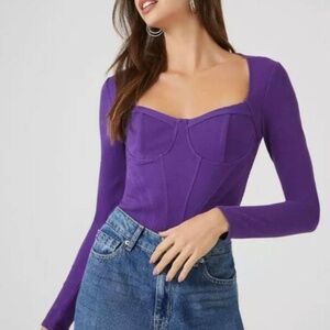 FOREVER21: NWT SZ XL ribbed purple knit sweetheart bodysuit